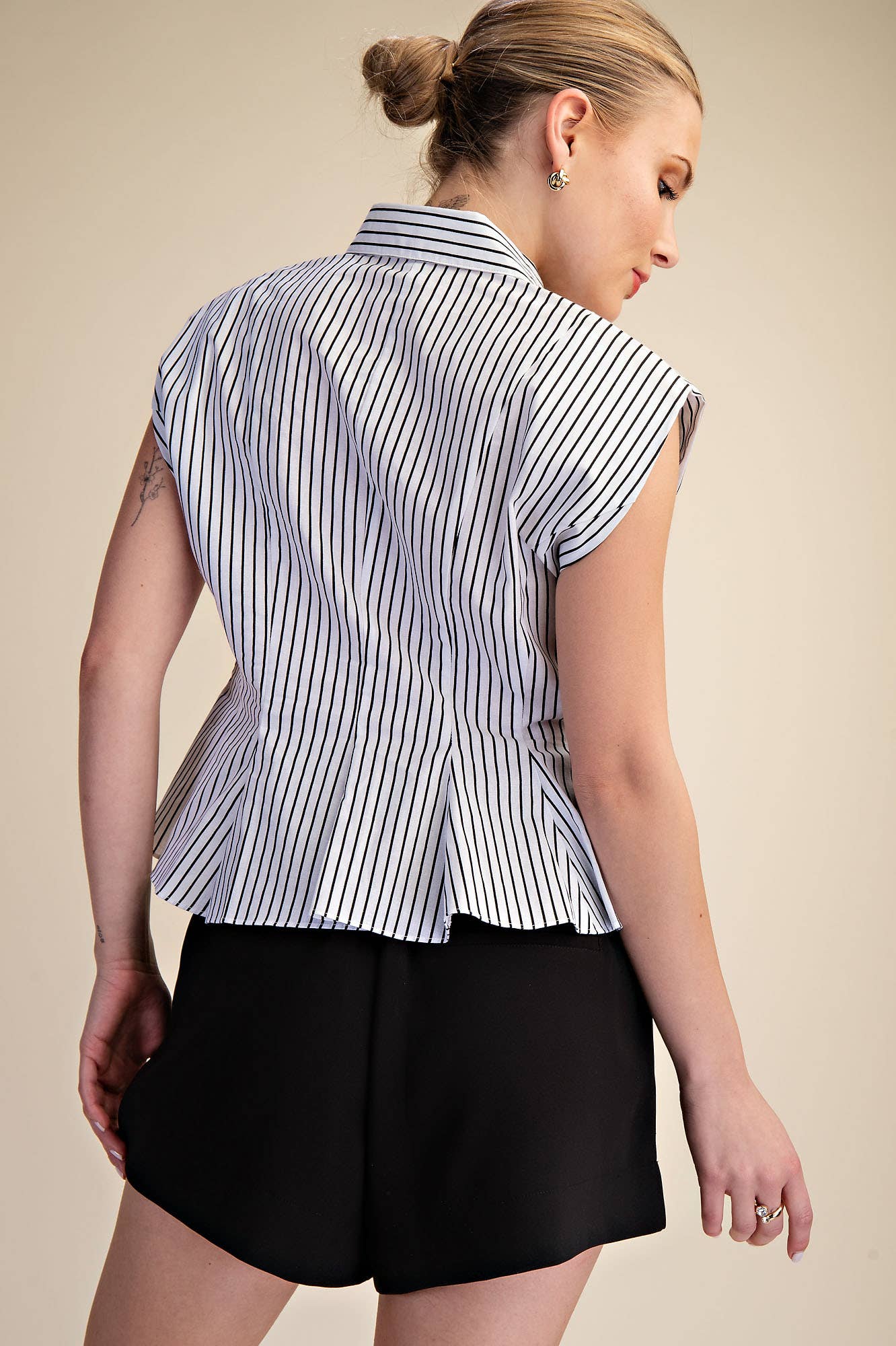 Sleeveless Button Down Pintuck Shirt