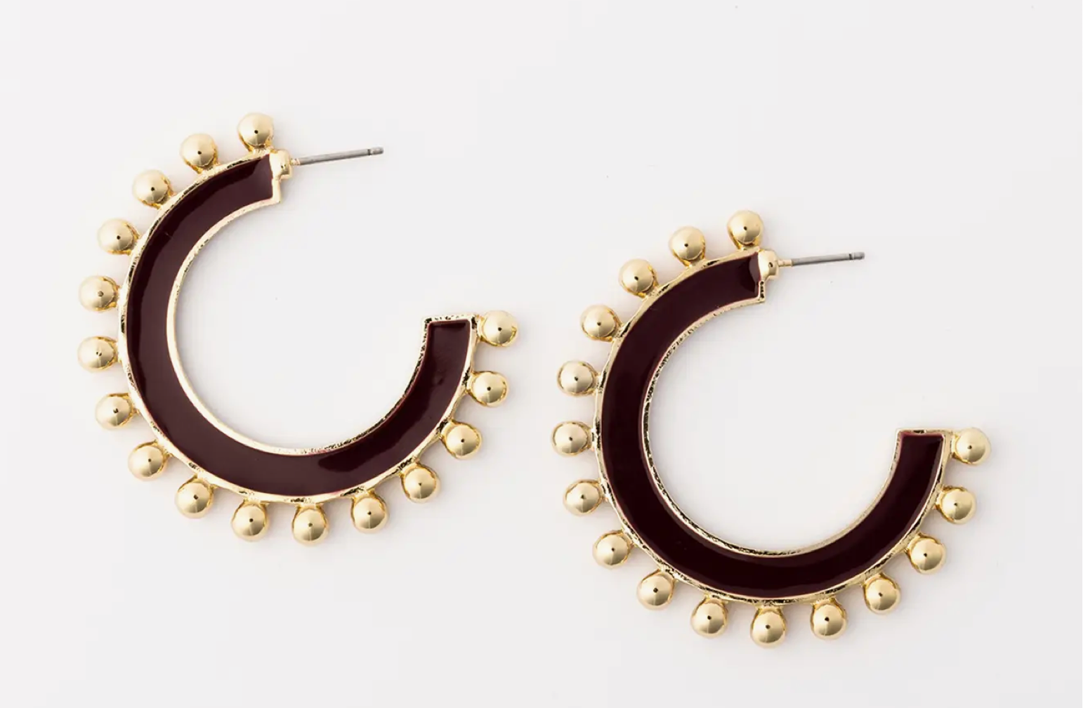 Maroon Beaded Hoop Earrings