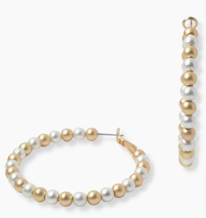 Gold and Silver Ball Beaded Hoop Earrings