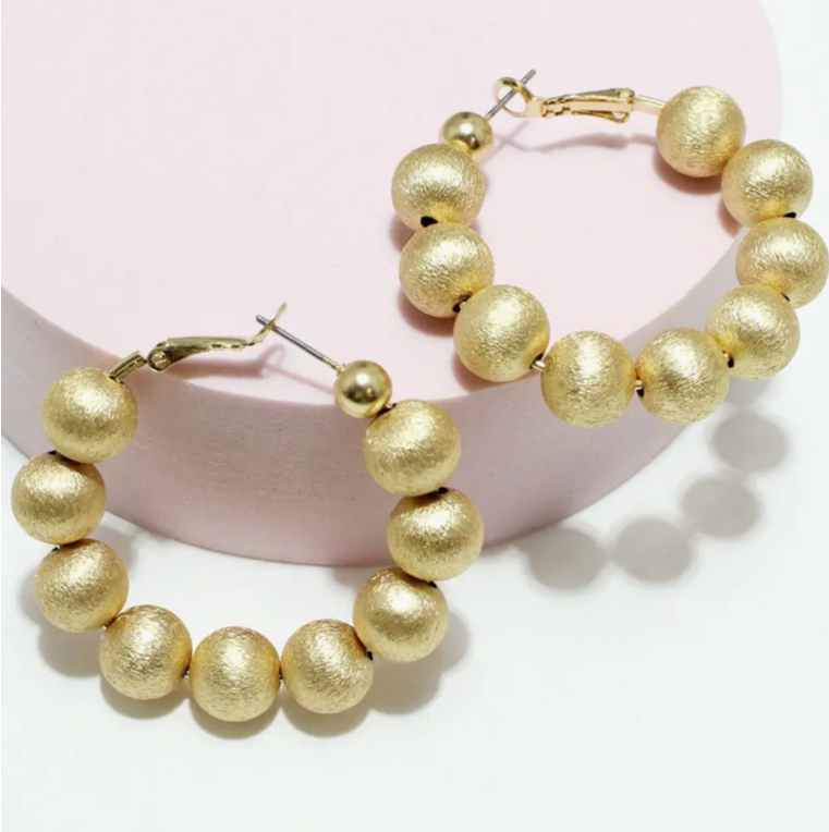 Textured Ball Bead Hoop Earrings