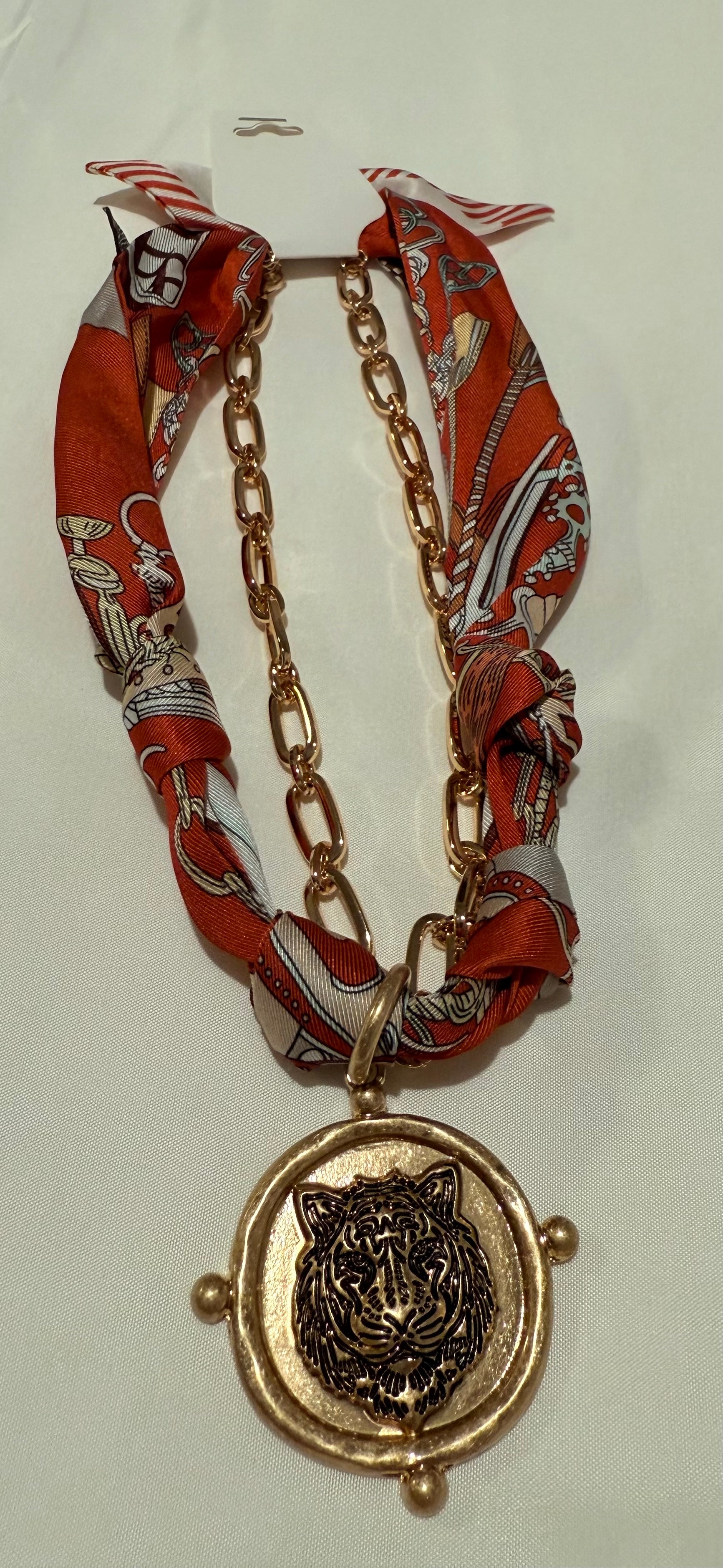Tiger Pendant Scarf Necklace