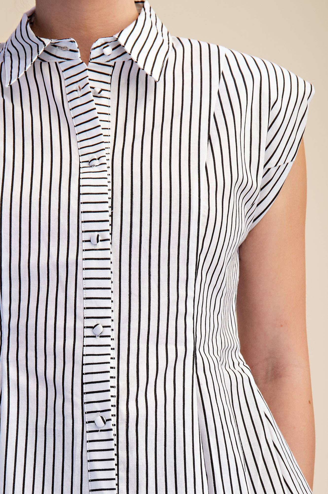 Sleeveless Button Down Pintuck Shirt