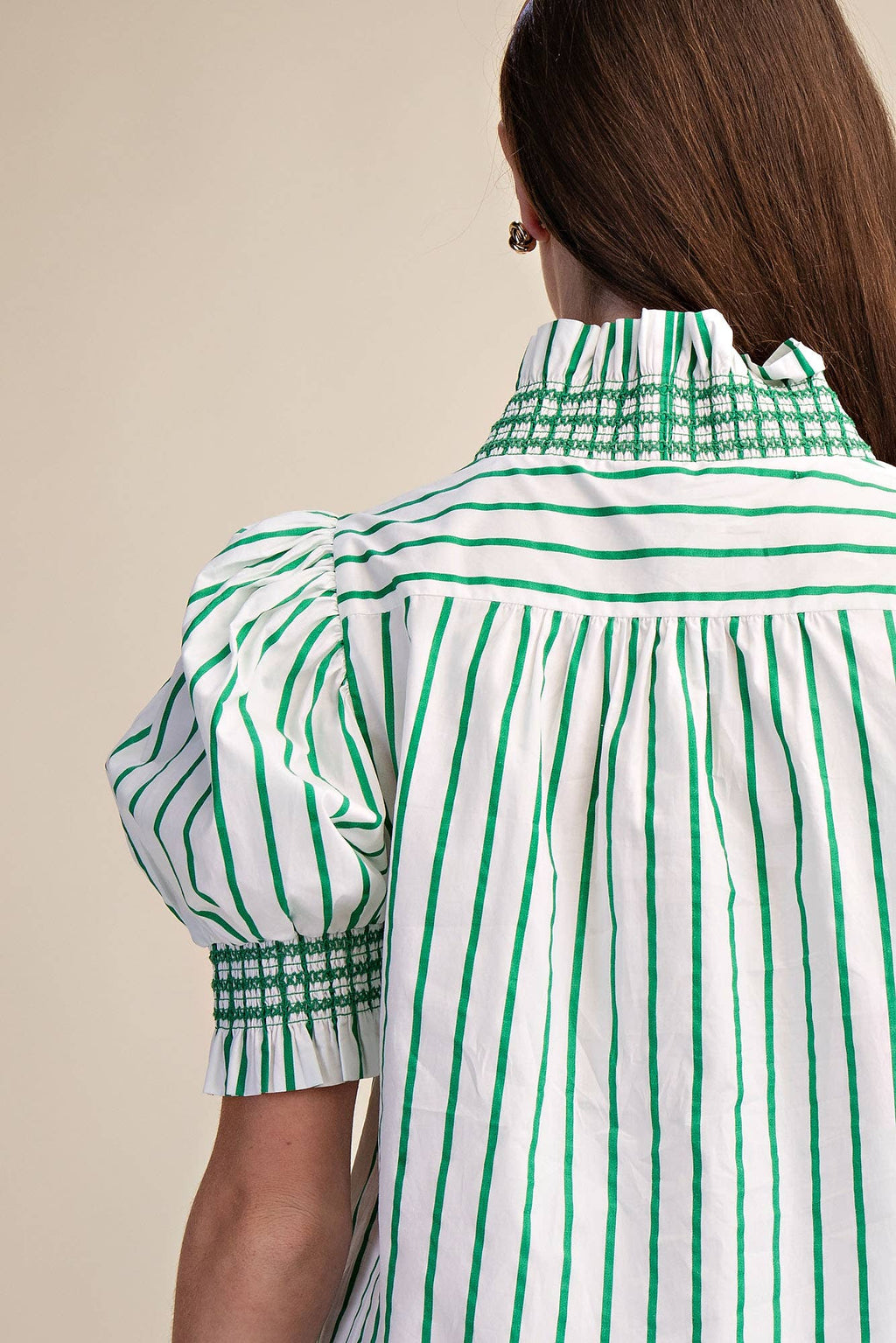 Ruffle V-Neck Smocked Puff Sleeve Stripe Mini Dress