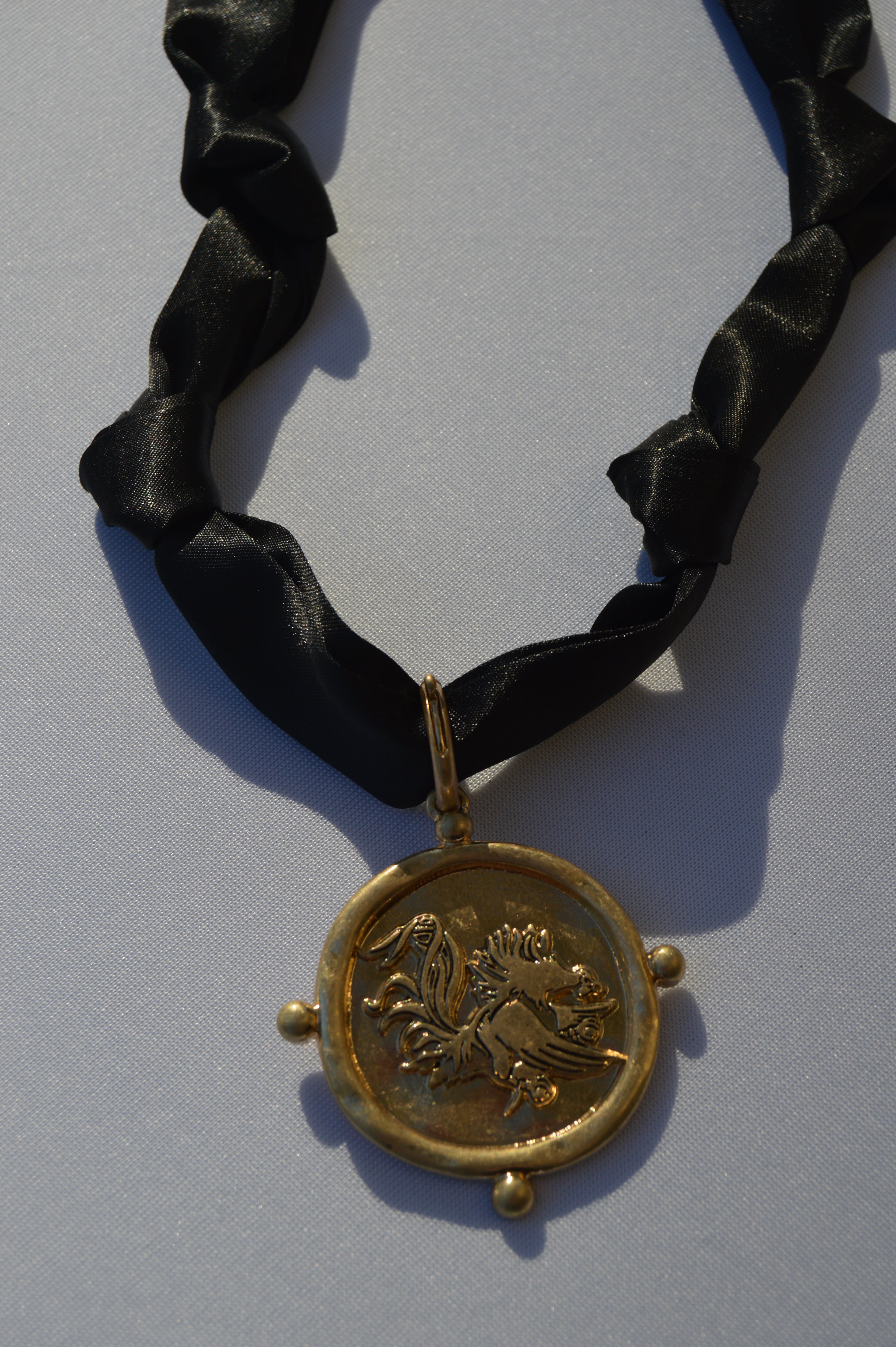 Gamecock Pendant Scarf Necklace - Black