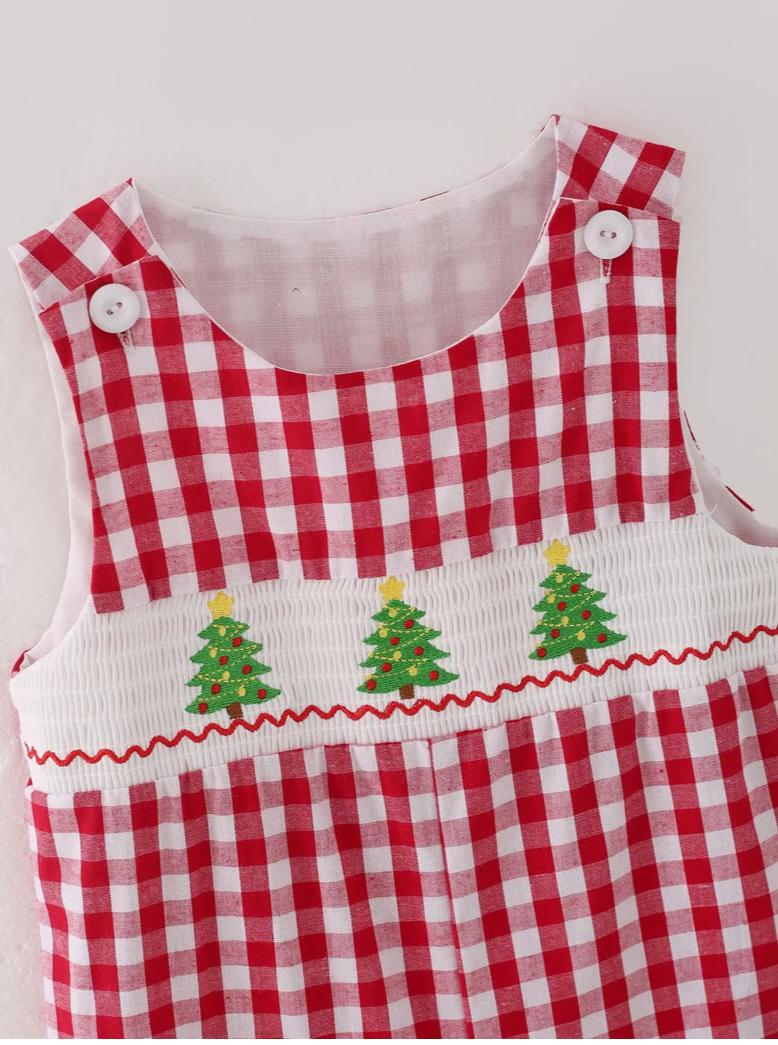 Gingham Christmas Tree Boys Romper