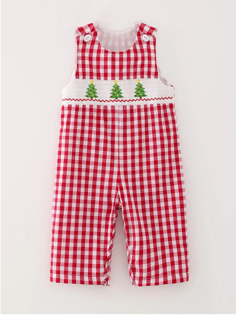 Gingham Christmas Tree Boys Romper