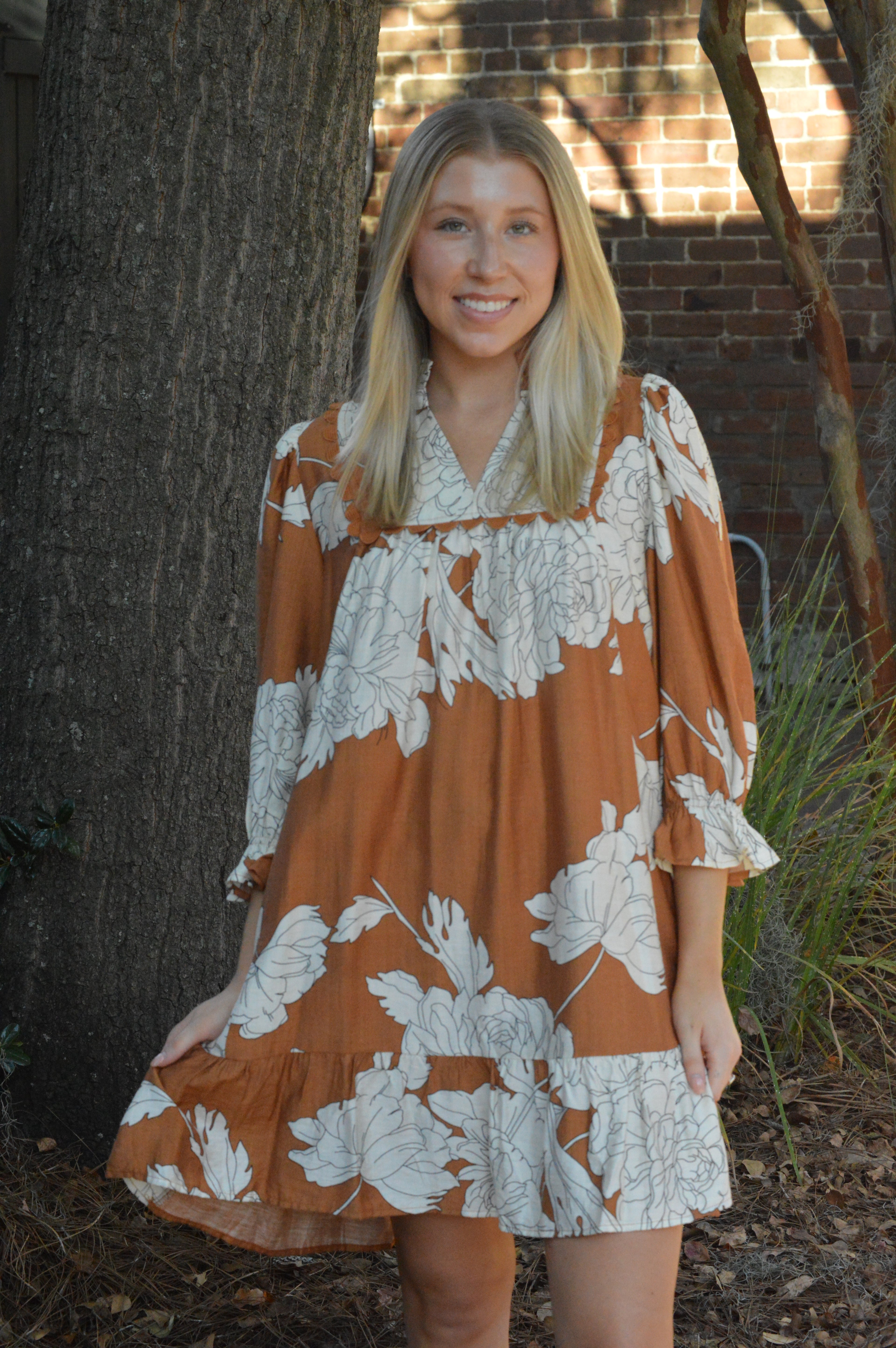 Golden Bloom Floral Dress