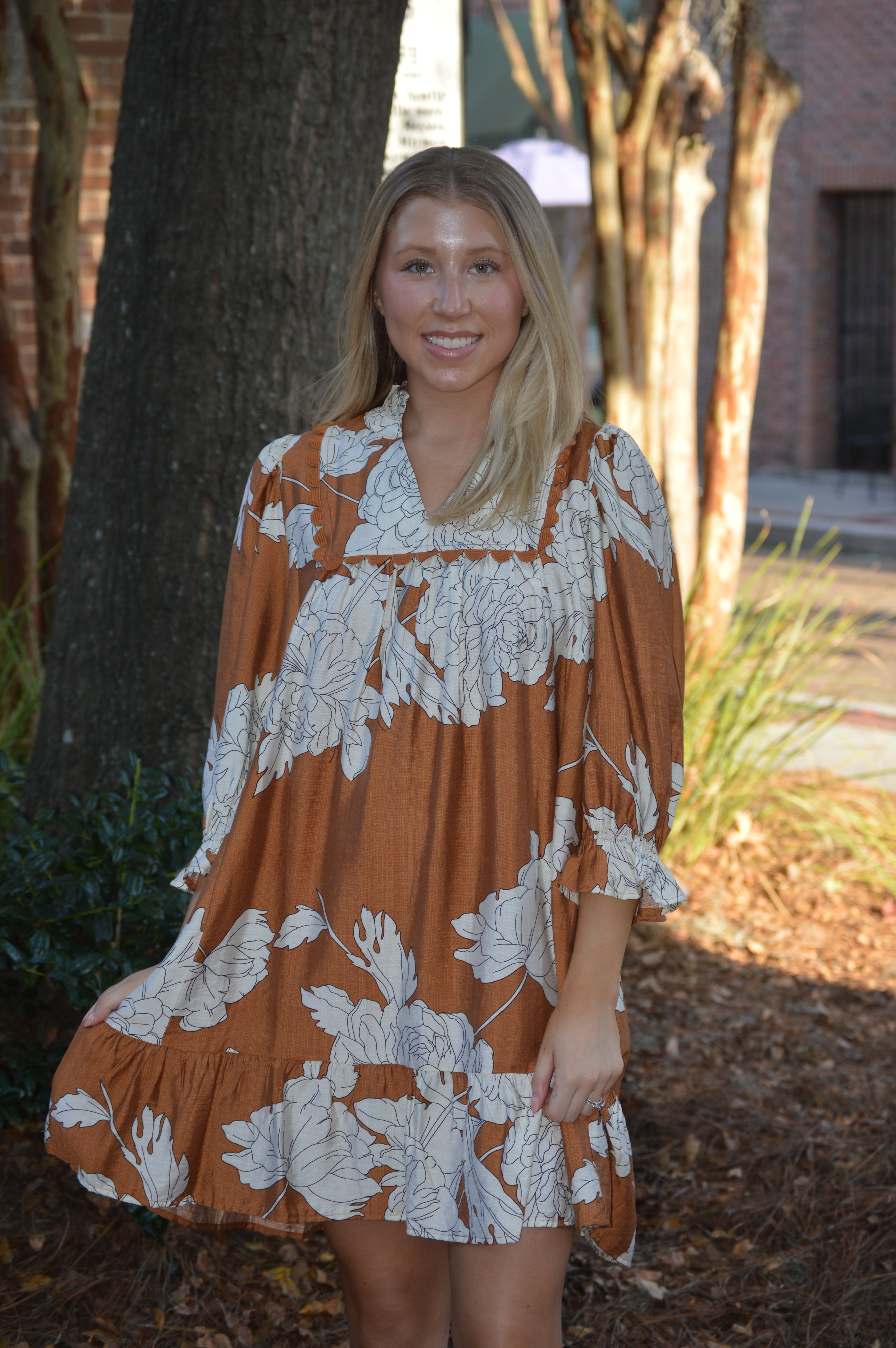 Golden Bloom Floral Dress