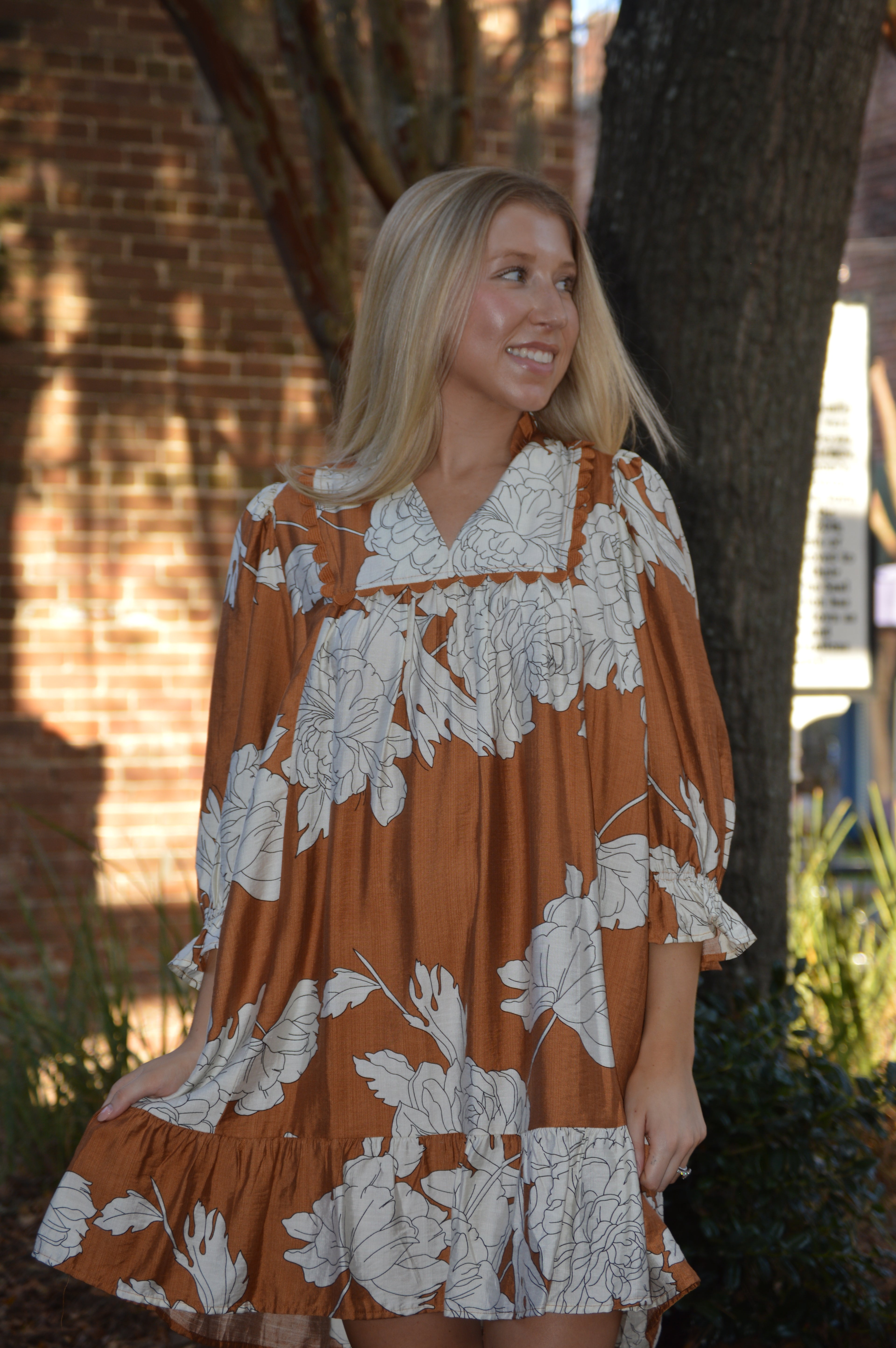 Golden Bloom Floral Dress