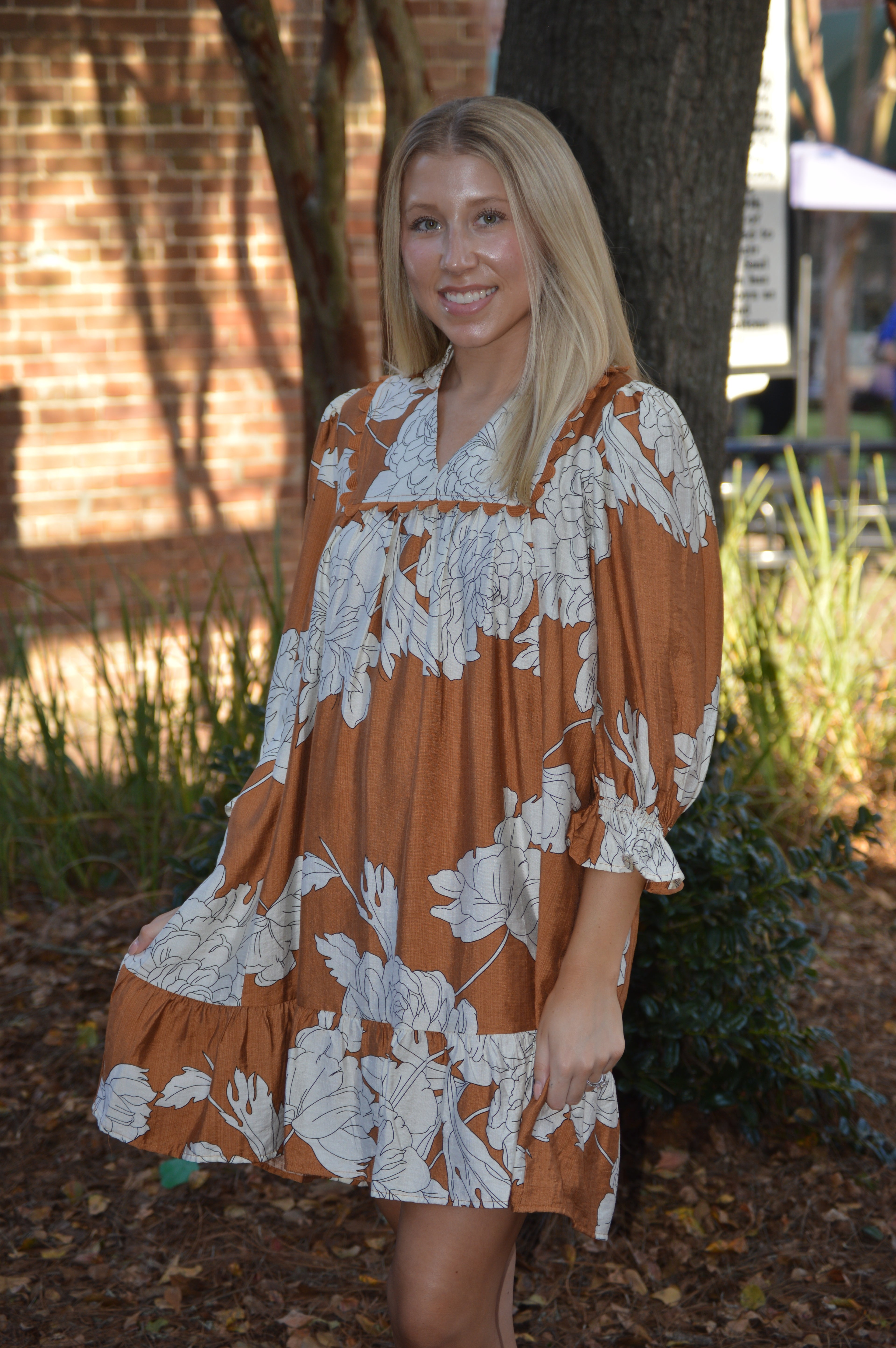Golden Bloom Floral Dress