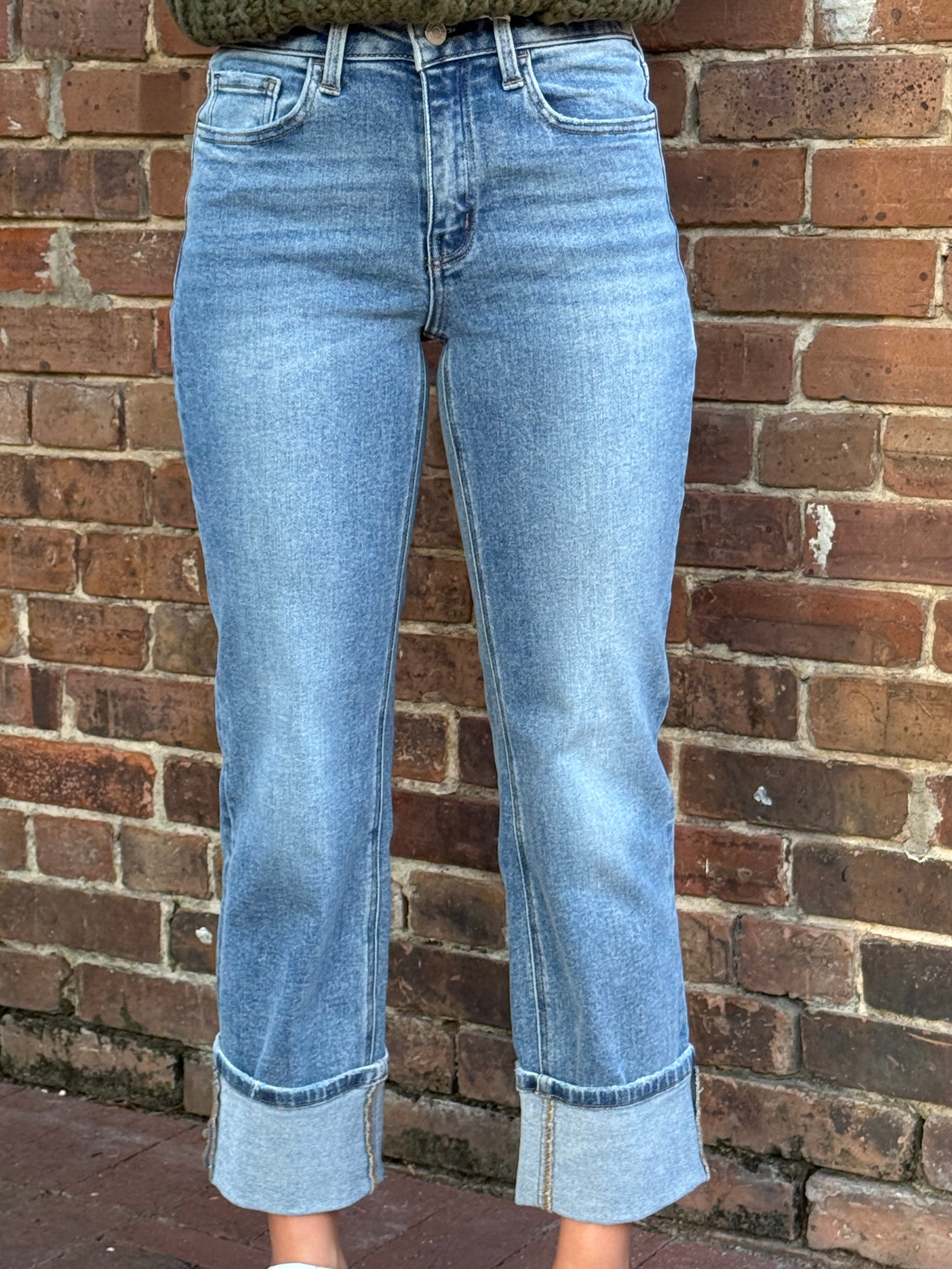 Harper High Rise Cuffed Straight Jeans