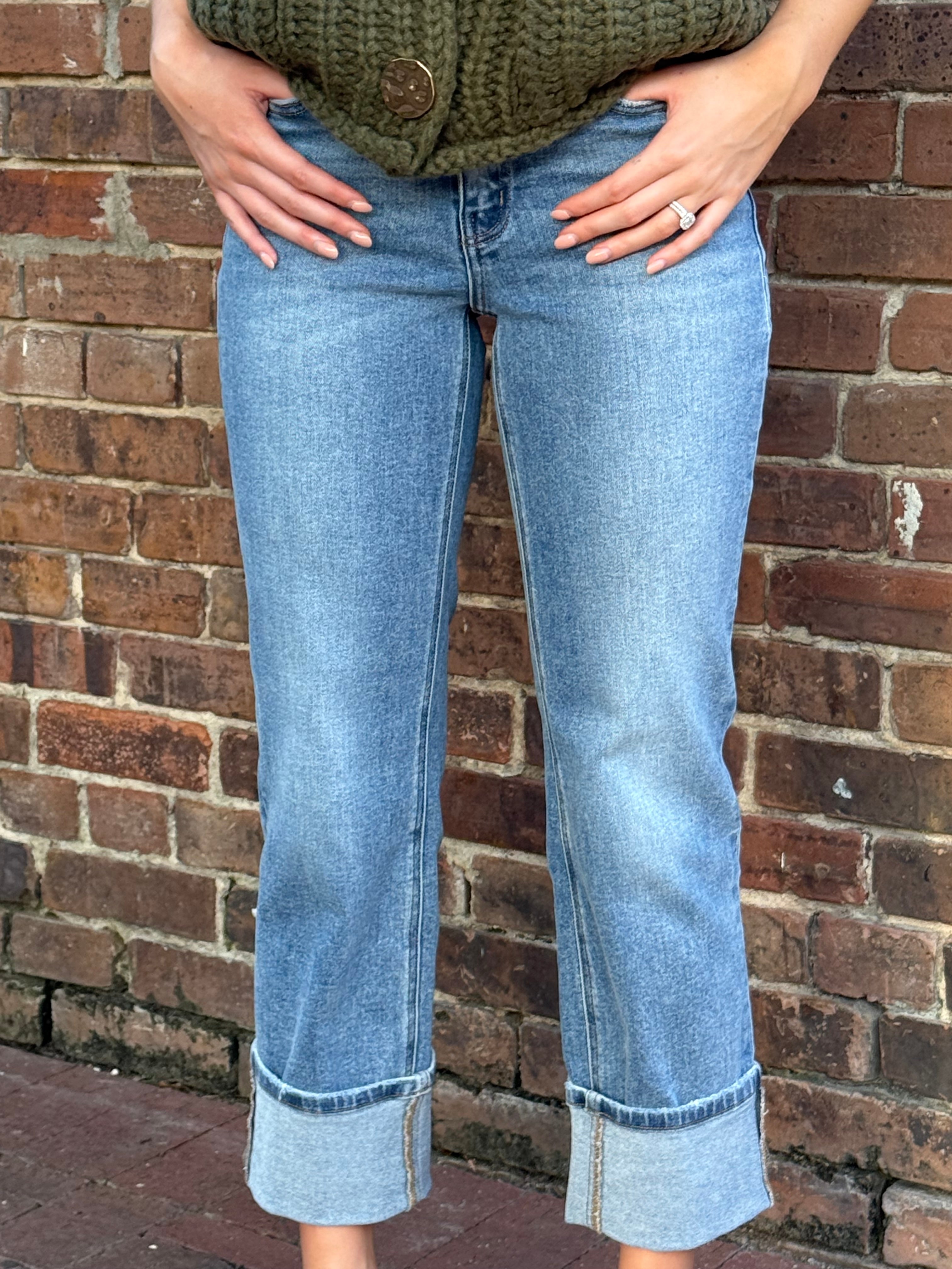 Harper High Rise Cuffed Straight Jeans