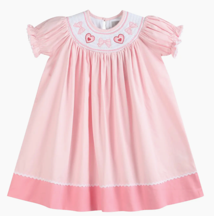 Pink Hearts & Bows Smocked Dress