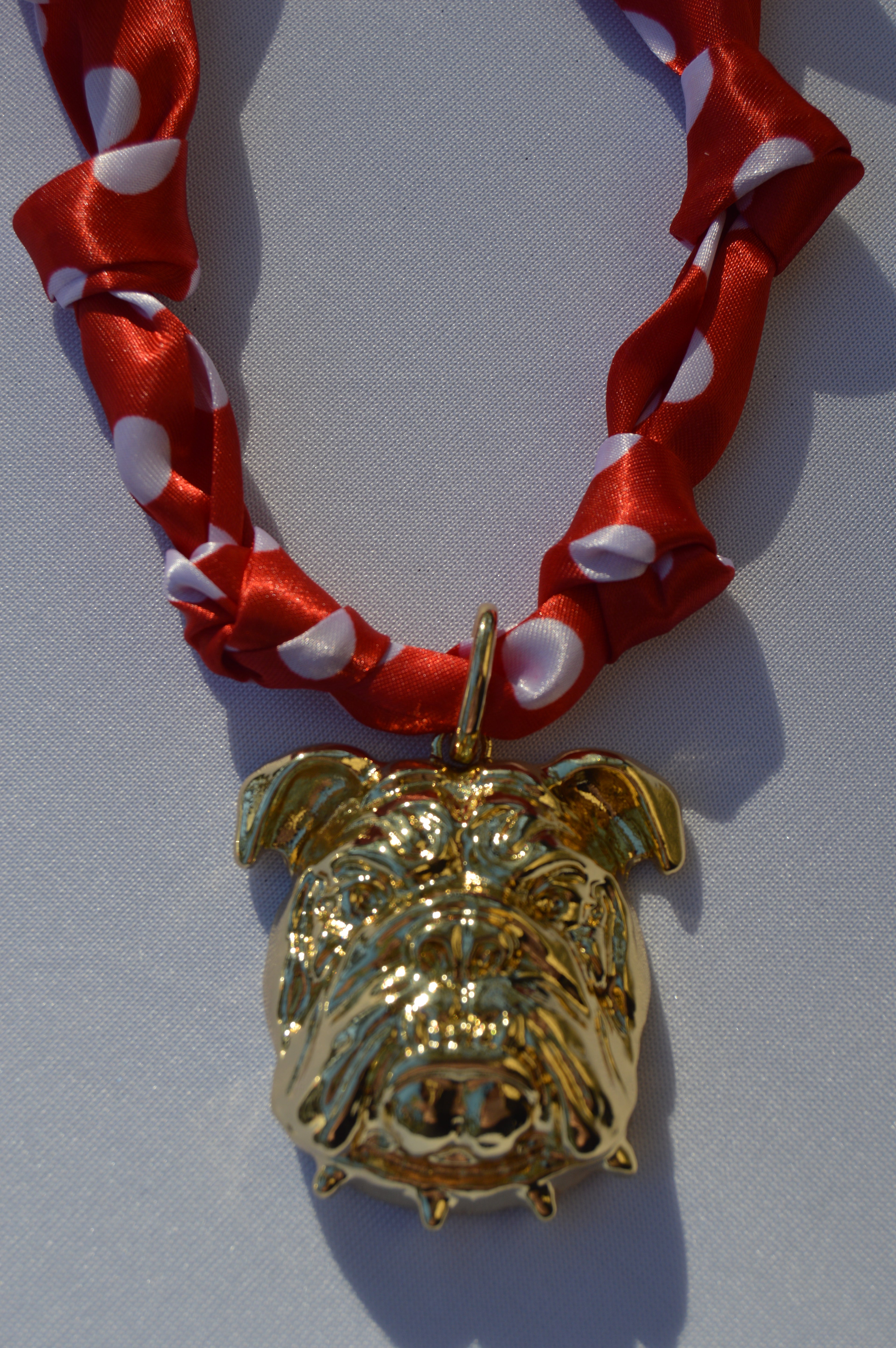 Bulldog Scarf Necklace - Red Polka Dot