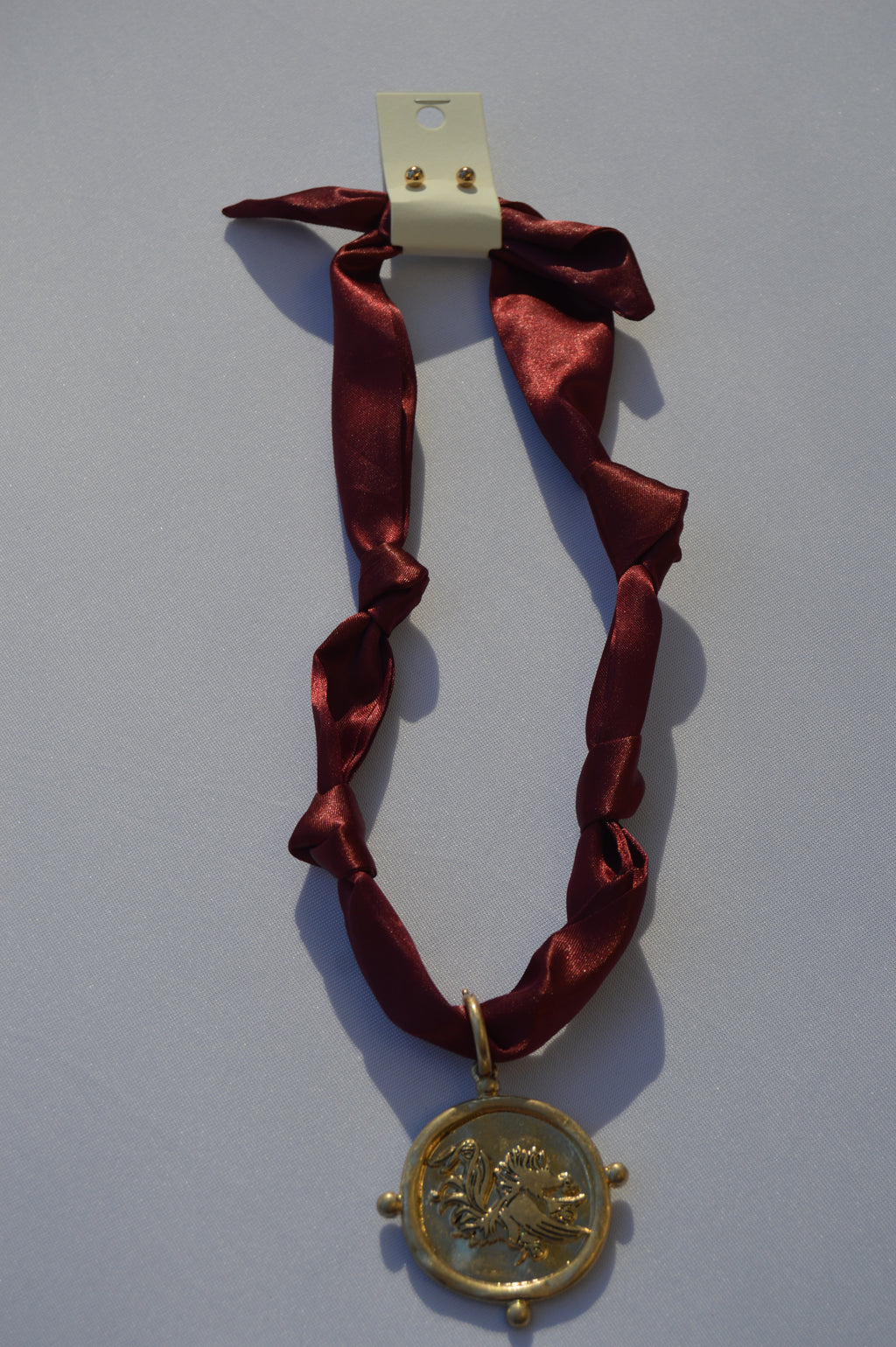 Gamecock Pendant Scarf Necklace - Burgundy