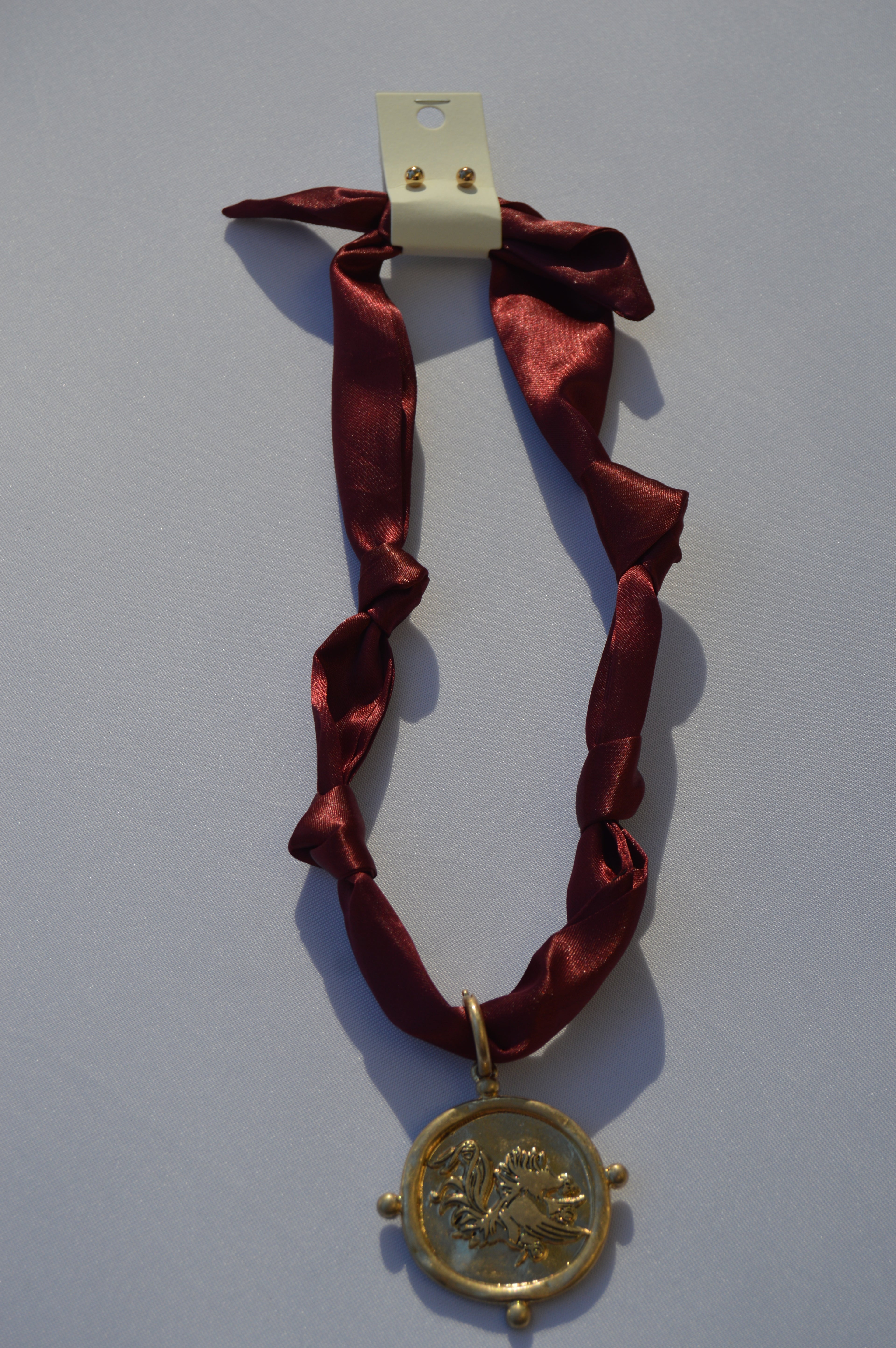 Gamecock Pendant Scarf Necklace - Burgundy