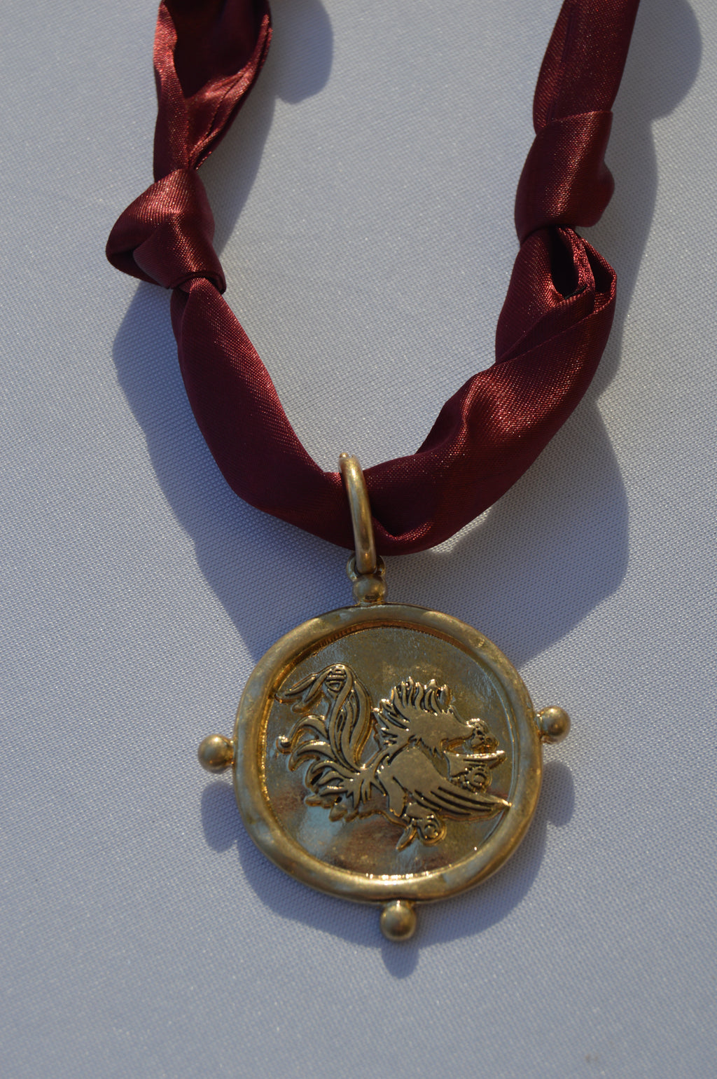 Gamecock Pendant Scarf Necklace - Burgundy