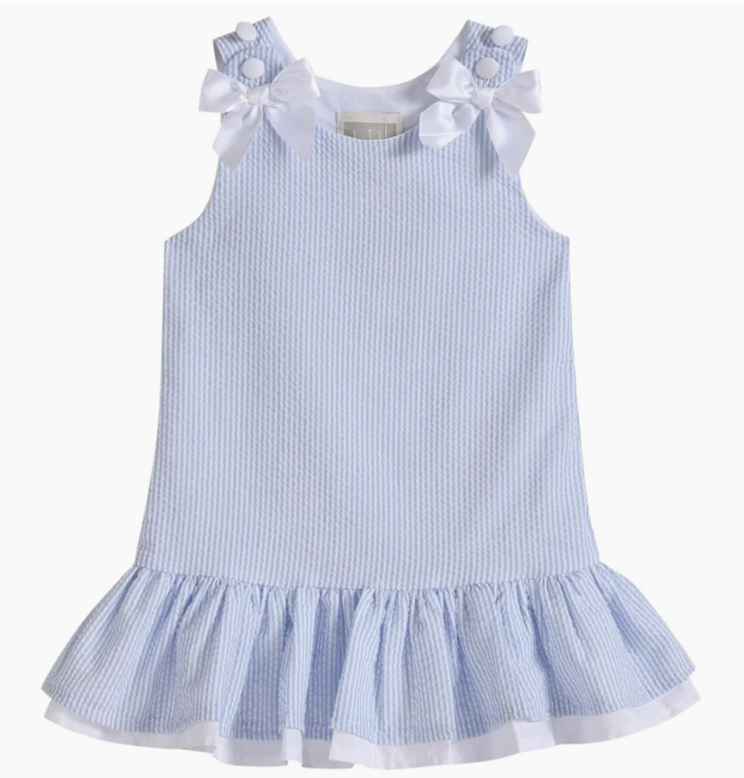 Light Blue Seersucker Ruffle Dress