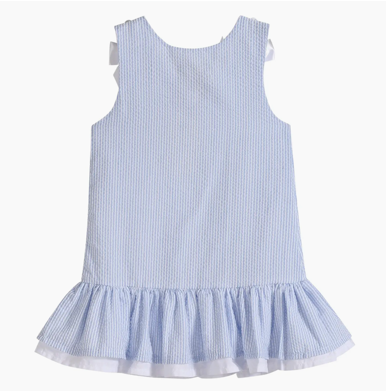 Light Blue Seersucker Ruffle Dress