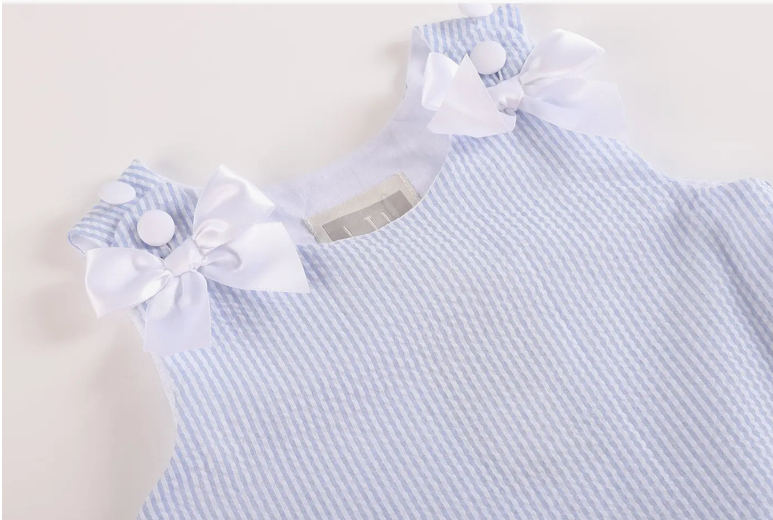 Light Blue Seersucker Ruffle Dress
