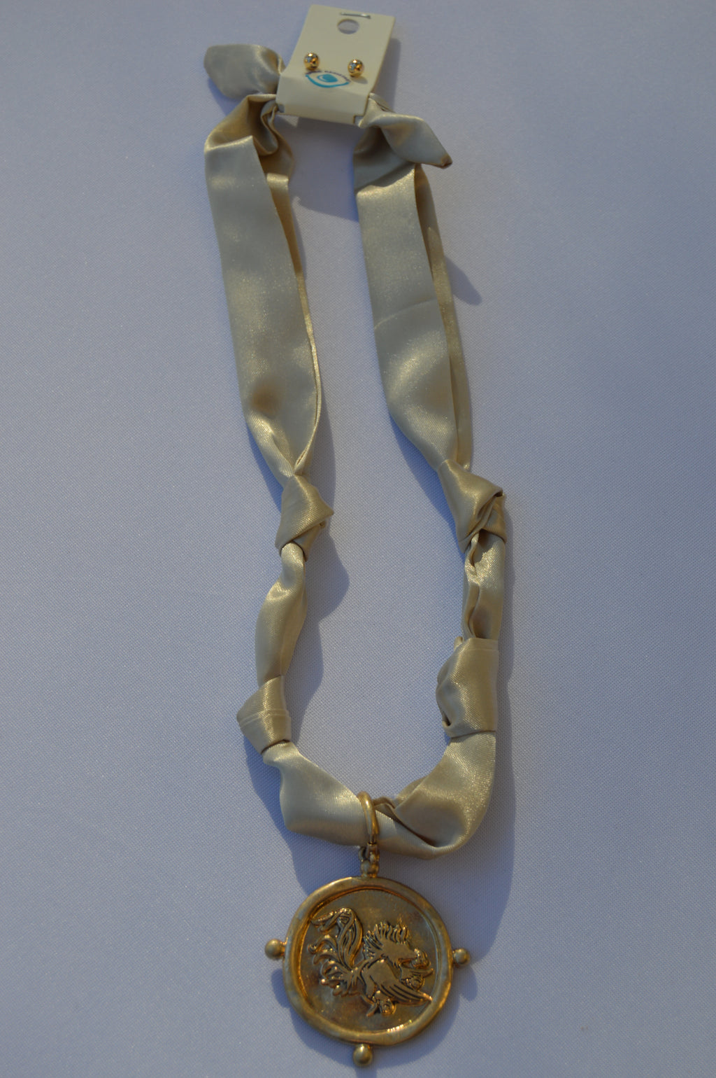 Gamecock Pendant Scarf Necklace - Taupe