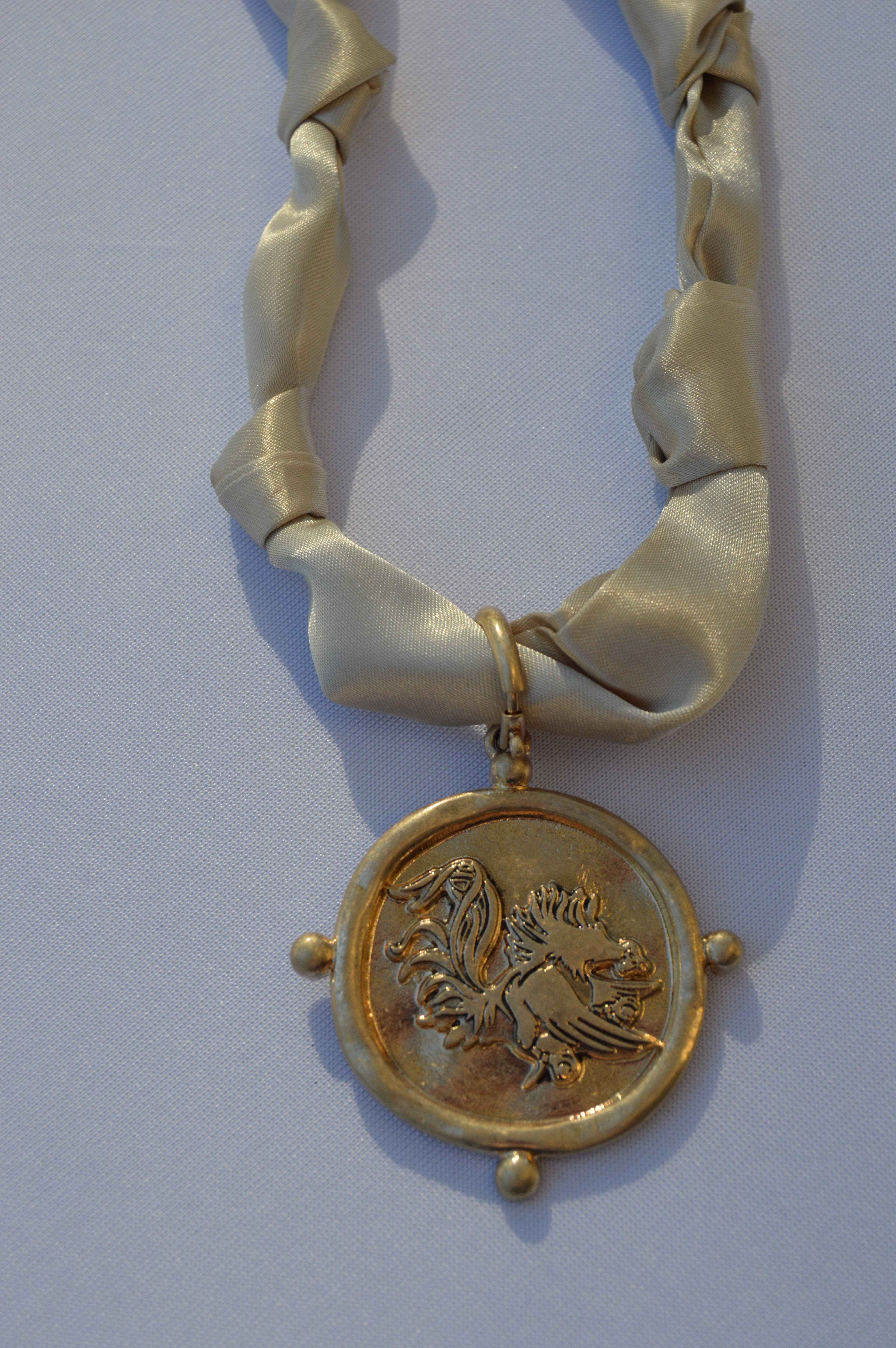 Gamecock Pendant Scarf Necklace - Taupe