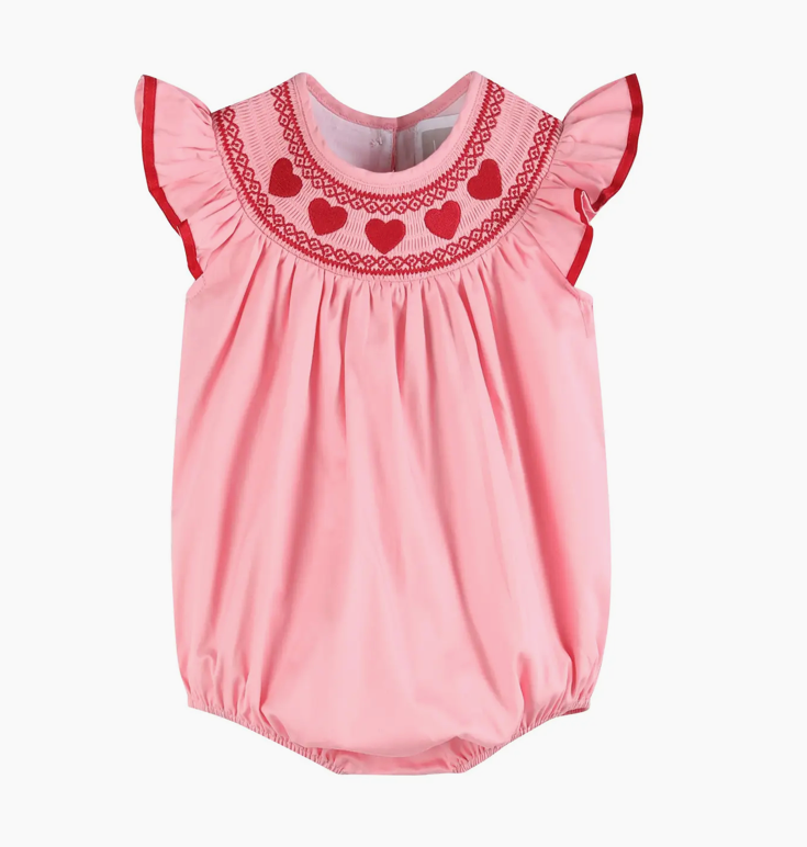 Pink Hearts Valentine Smocked Romper