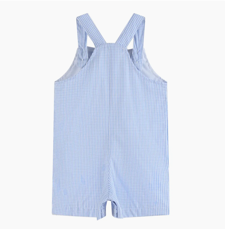 Blue Gingham Whale Overall Shortalls