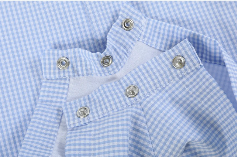 Blue Gingham Whale Overall Shortalls